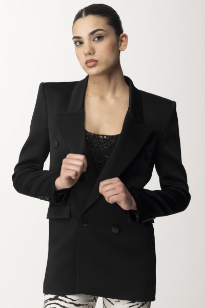 Elisabetta Franchi  Double-breasted jacket in shiny satin GI06642E2 NERO