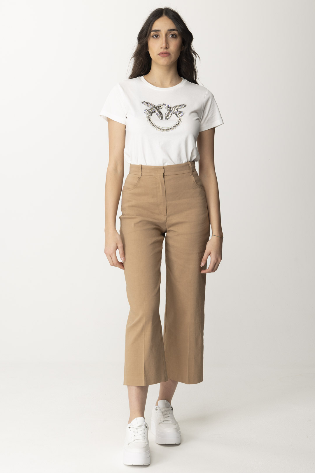 Preview: Pinko Cotton T-shirt with embroidered maxi logo BIANCO NEMBO