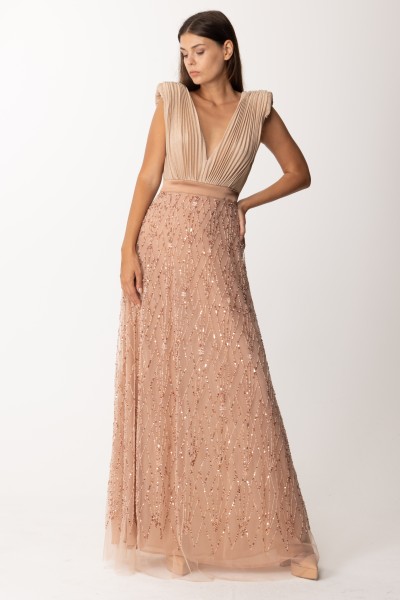 Elisabetta Franchi  Red carpet dress with embroidery AB45137E2 CARNE