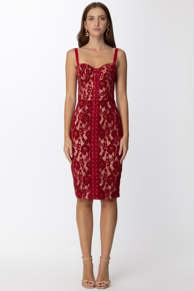 Elisabetta Franchi  Lace sheath dress with stringes AB21127E2 RED VELVET