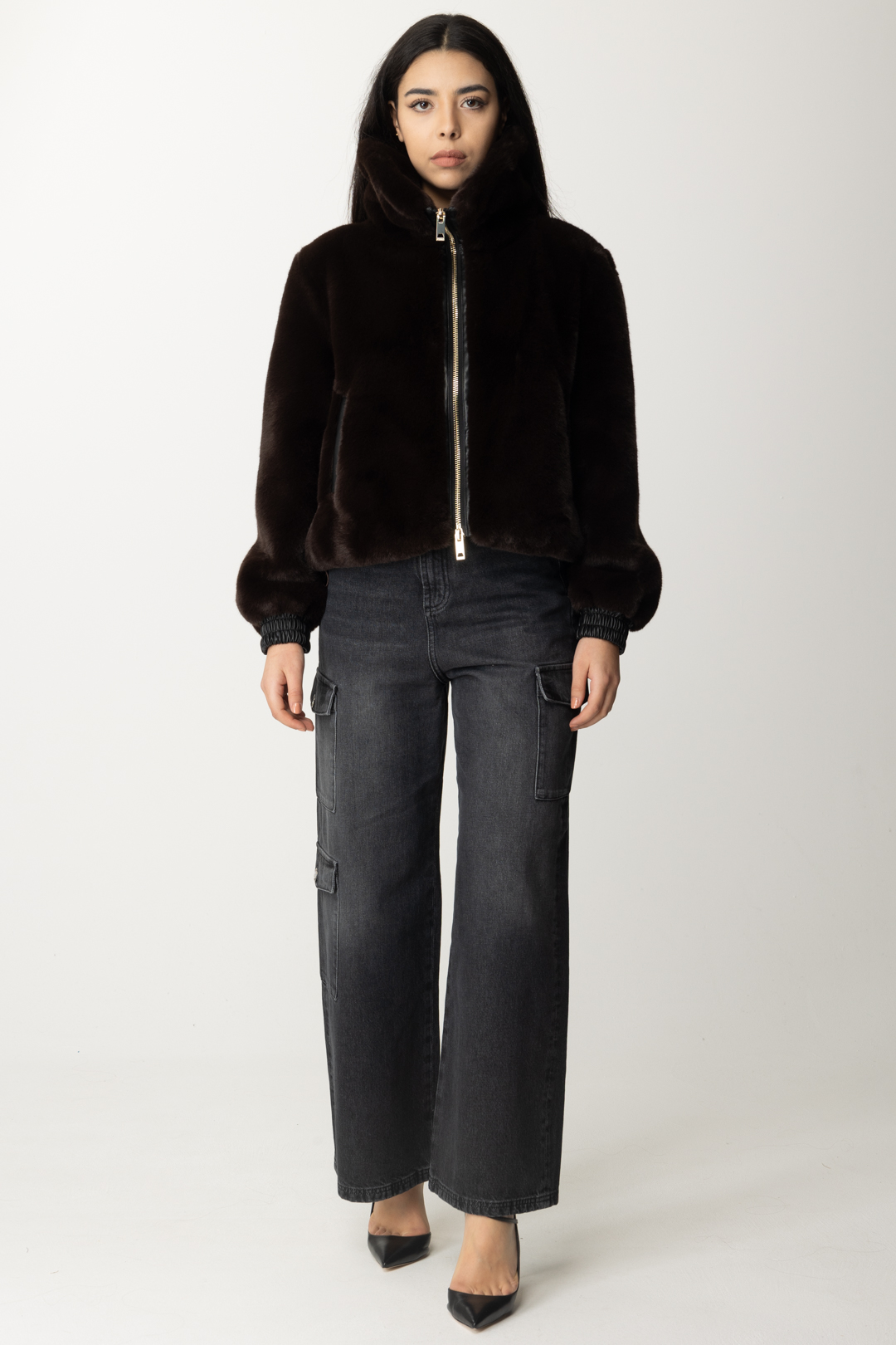 Preview: Pinko Fur effect bomber jacket BROWN