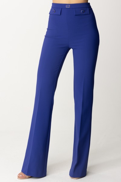 Elisabetta Franchi  Flared trousers with logoed flaps at the waist PA02941E2 BLUE INDACO