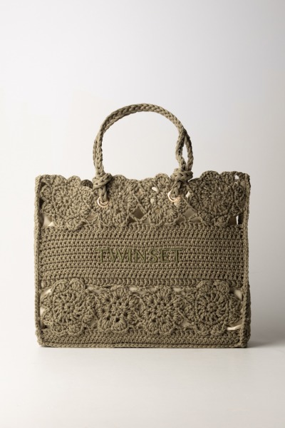 Twin-Set  Floral crochet shopper bag 241TD8190 GRAY GREEN