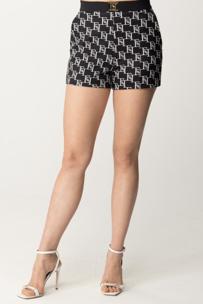Elisabetta Franchi  Bedruckte Shorts mit Logo an der Taille SHS0141E2 NERO/BURRO