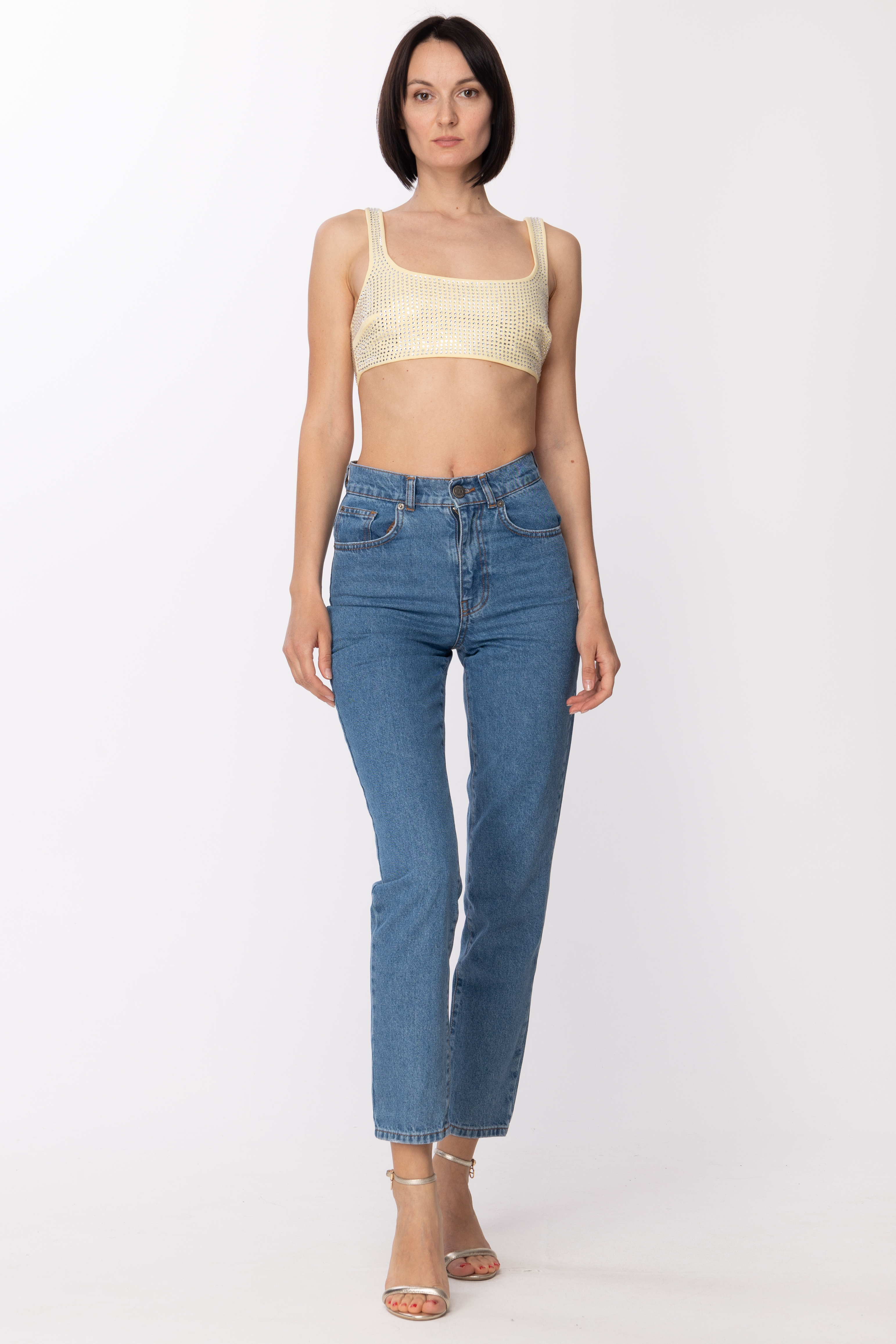 Preview: Patrizia Pepe Crop top with rhinestones Clarity Yellow