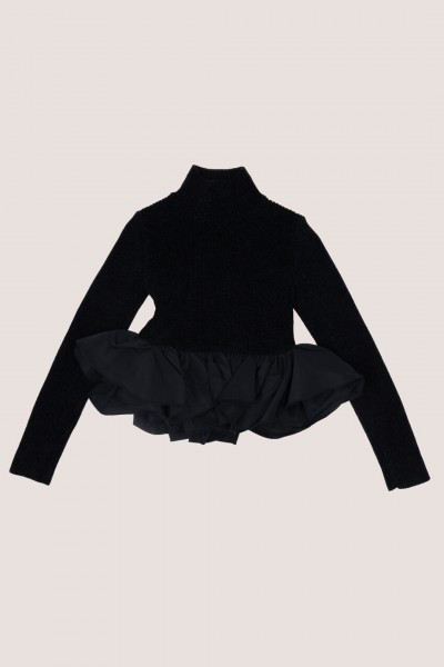 ELISABETTA FRANCHI BAMBINA  Chenille sweater with ruffles EFMA120CFL004N000 NERO