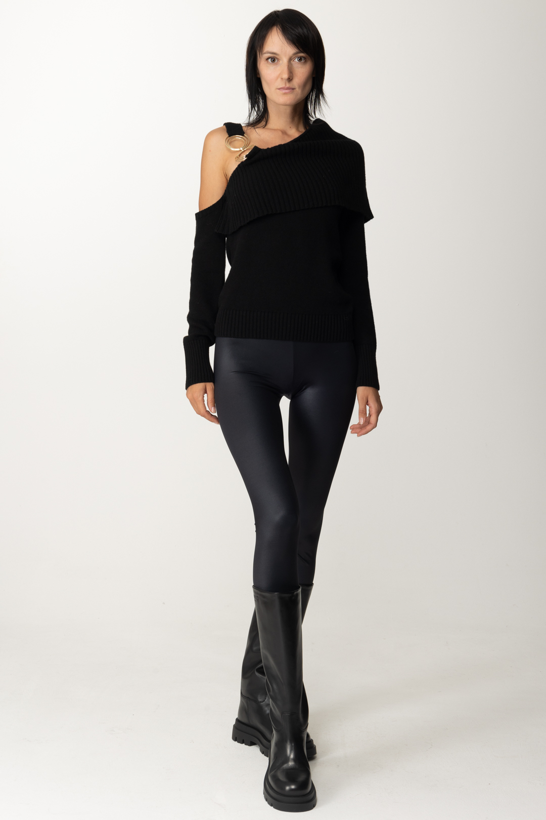 Preview: Simona Corsellini One-shoulder sweater with jewel Nero