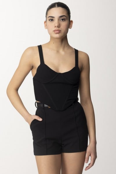 Elisabetta Franchi  Ribbed Top with Cups and Boning TK07B42E2 NERO