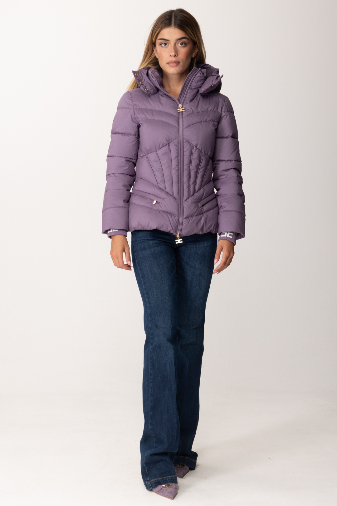 Preview: Elisabetta Franchi Down jacket with bustier seams CANDY VIOLET