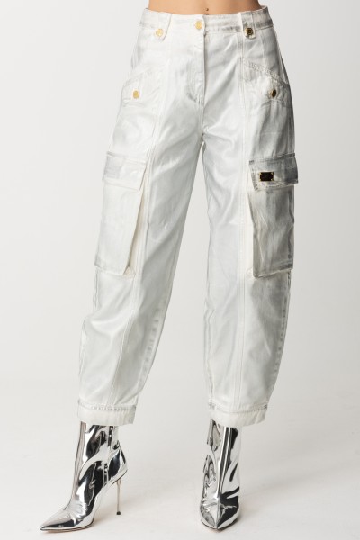 Elisabetta Franchi  Jeans laminados estilo cargo PJ60D41E2 ARGENTO/AVORIO