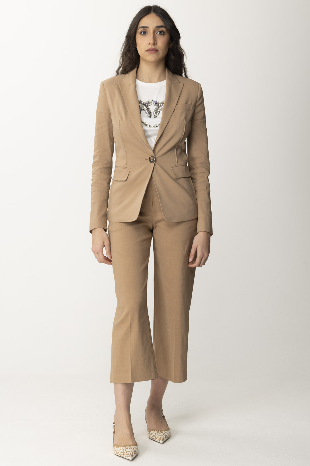 Preview: Pinko Cropped Stretch Linen Pants BEIGE BRUNO FULVO