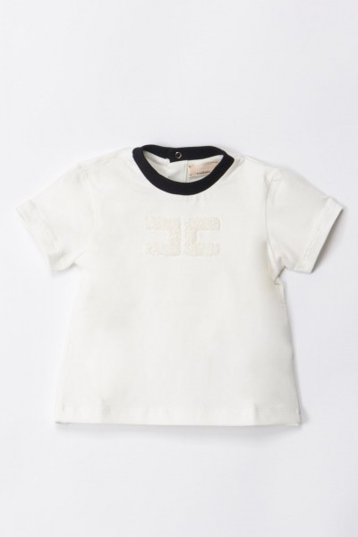 ELISABETTA FRANCHI BAMBINA  T-shirt with Contrast Collar and Logo ENTS0030JE006.D328 BLACK/IVORY