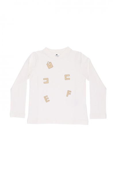 ELISABETTA FRANCHI BAMBINA  Long-sleeved T-shirt with gold appliqués EGTS072JE0060000 PANNA CHIARO