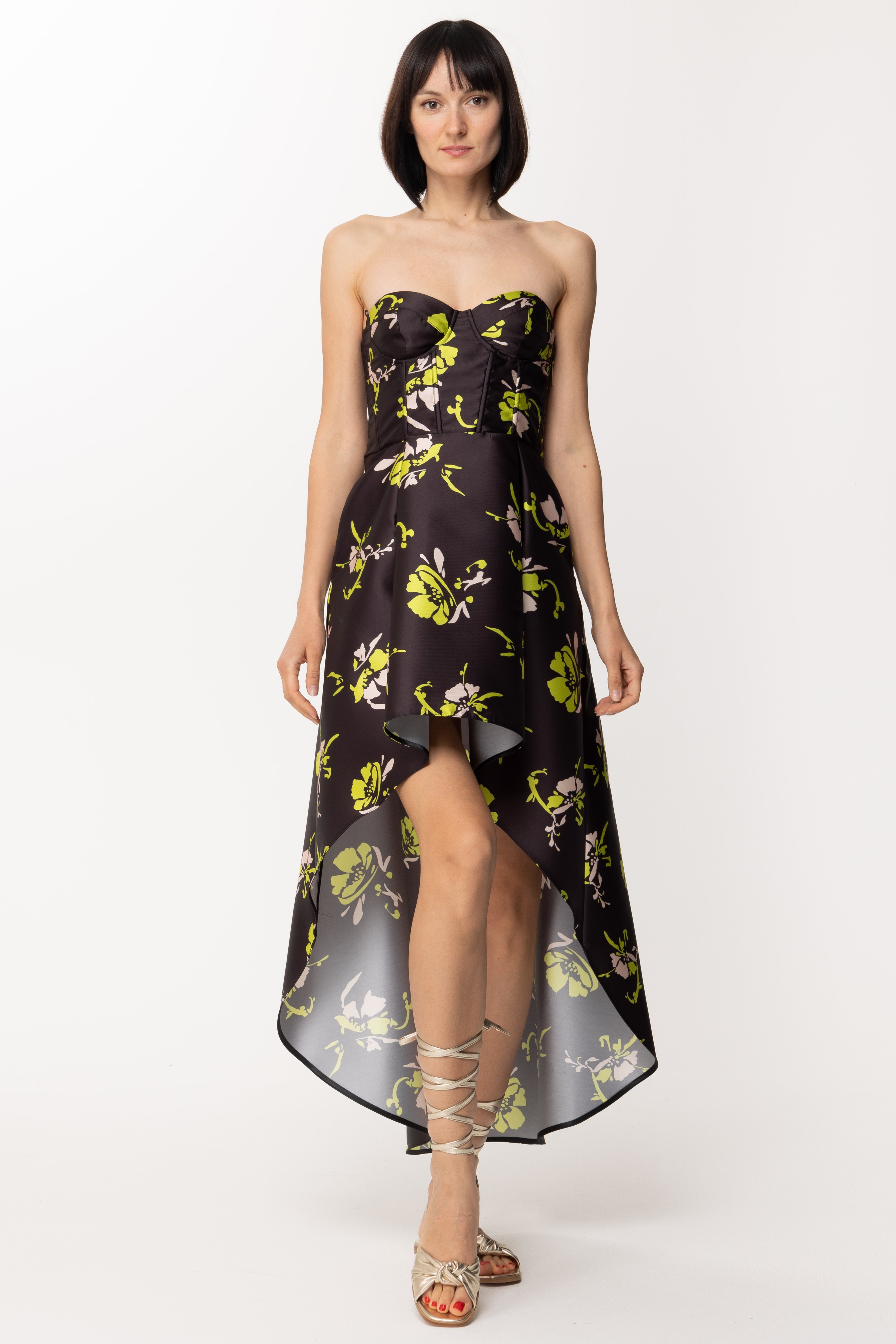 Preview: Simona Corsellini Dress with bustier top and floral print Nero