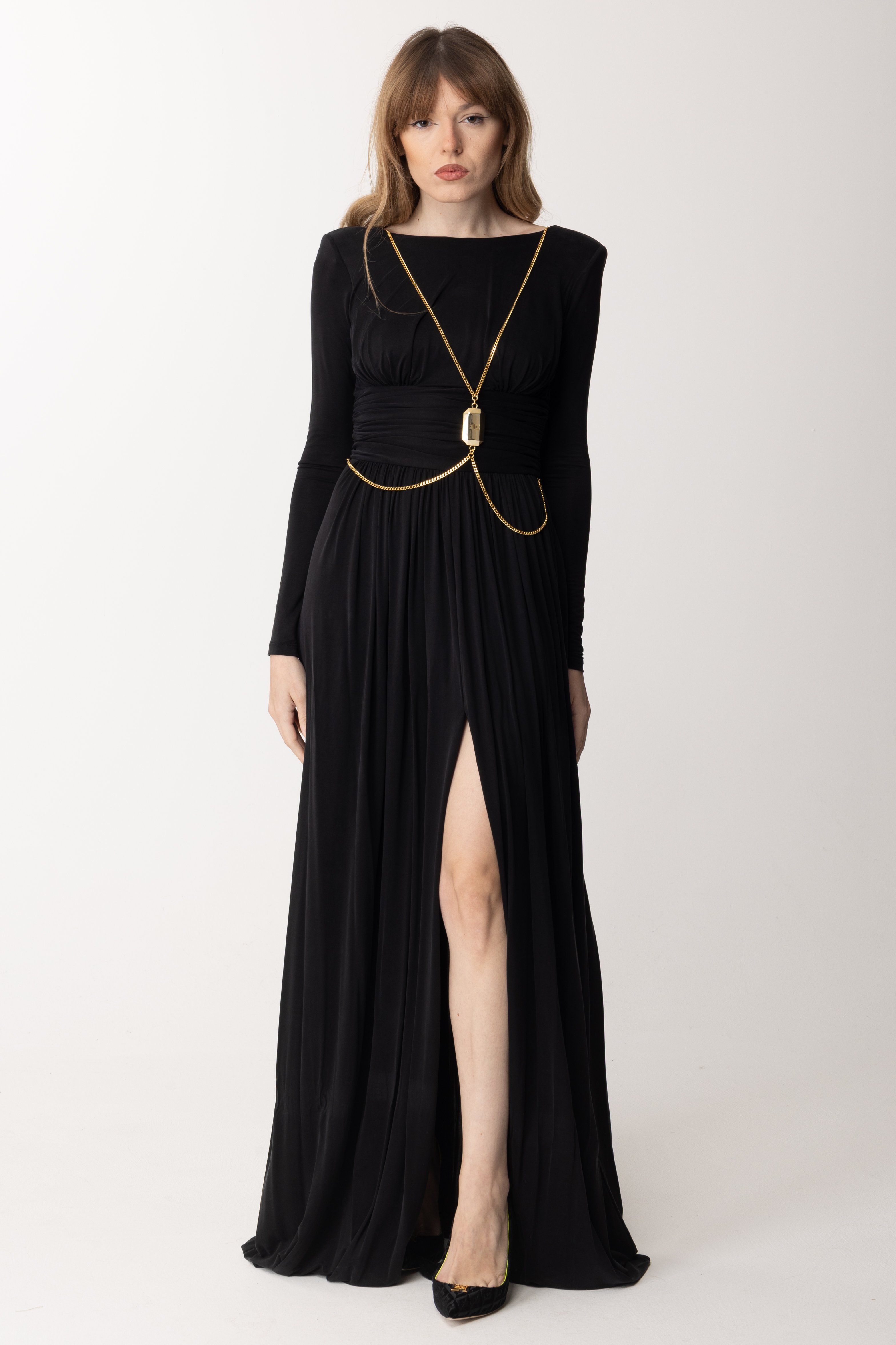 Preview: Elisabetta Franchi Red carpet dress with jewel Nero