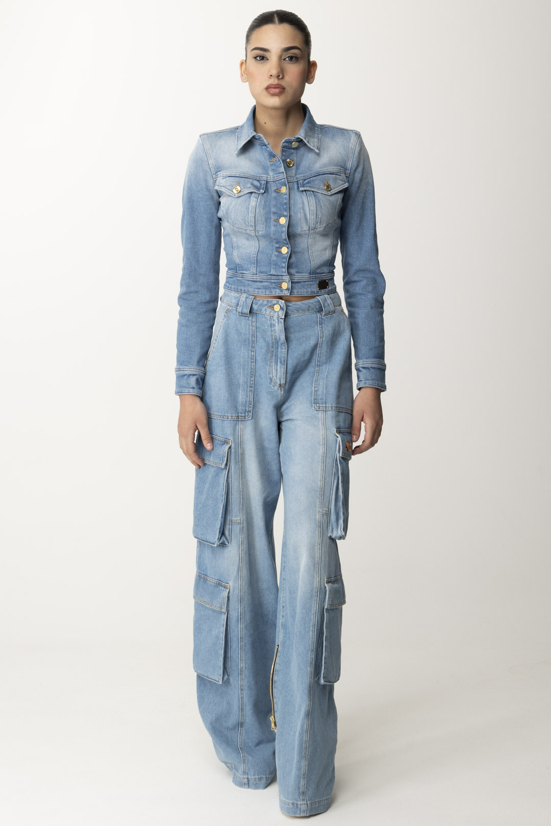 Preview: Elisabetta Franchi Cargo jeans with back zip Light blue