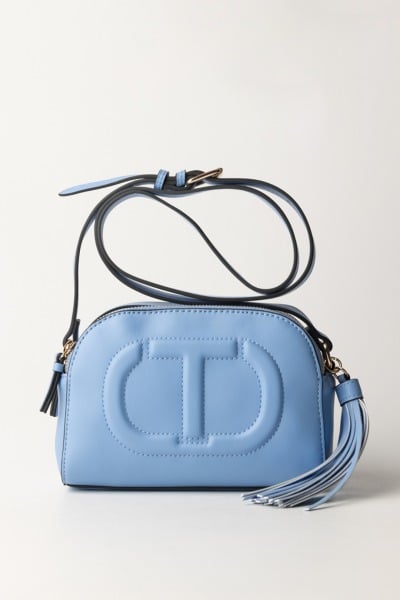 Twin-Set  Small shoulder bag with Oval T and tassel 241TD8024 BLUE CHALCEDONIE