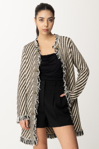Twin-Set  Striped knit coat with fringes 241TP3132 JACQUARD NEV/NER/LUR
