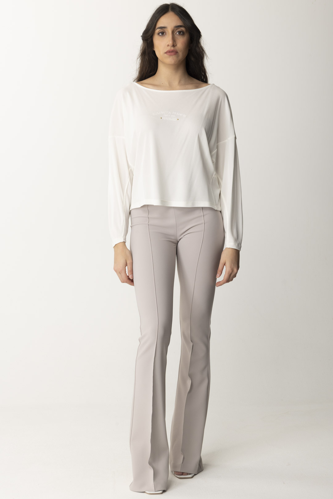 Preview: Elisabetta Franchi Tonal Embroidered Reserved Sweater Avorio