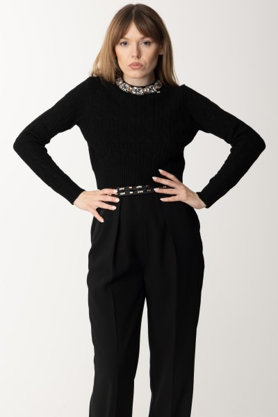 Elisabetta Franchi  Wool sweater with embroidered collar MK15B37E2 NERO