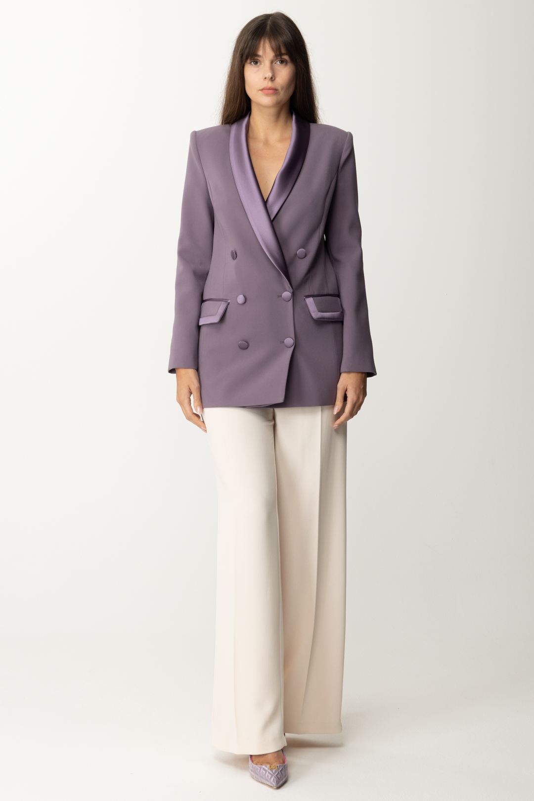 Preview: Elisabetta Franchi Double-Breasted Jacket with Satin Details CANDY VIOLET