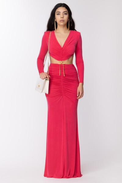 Elisabetta Franchi  Sukienka Red Carpet z wycięciem i biżuteryjnym logo AB35332E2 FUXIA