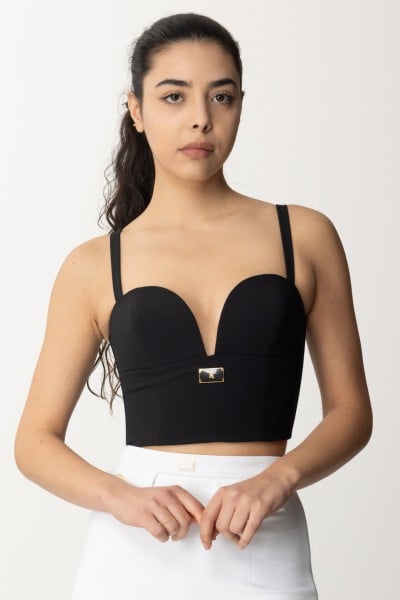 Elisabetta Franchi  Cropped bustier top with enameled plate TO00941E2 NERO