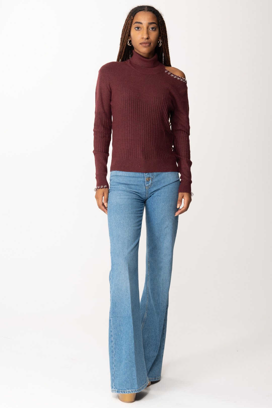 Preview: Patrizia Pepe Sweaters with cut-out and piercings Organic Purple