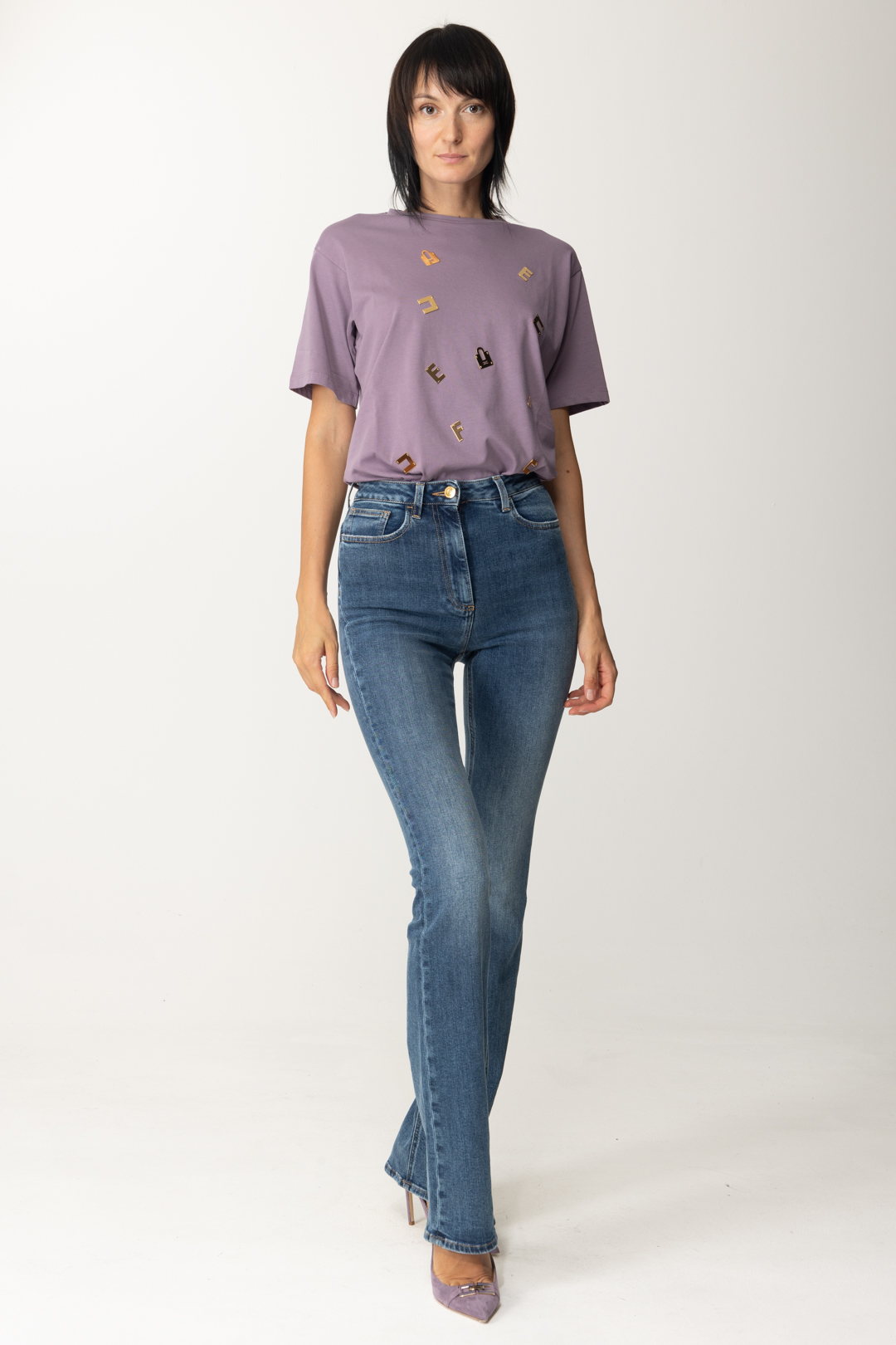 Preview: Elisabetta Franchi T-shirt with lettering plates CANDY VIOLET