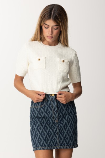Elisabetta Franchi  Short-Sleeve Sweater with Pockets MK09S37E2 BURRO