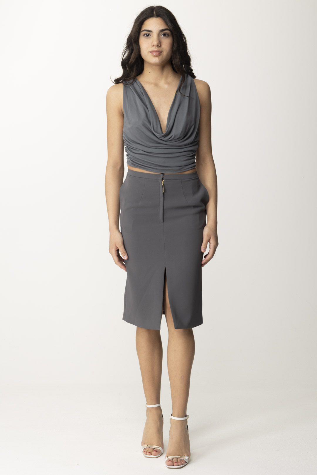 Preview: Elisabetta Franchi Draped top with back criss-cross PIOMBO