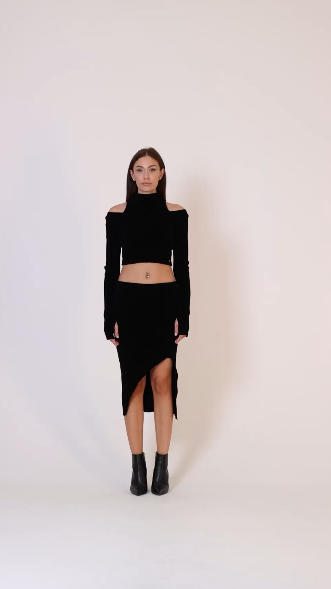 Preview: Just Cavalli Ribbed crop pullover with high neck Black