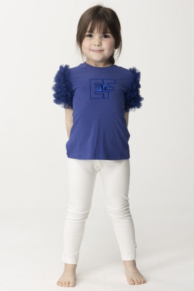ELISABETTA FRANCHI BAMBINA  T-shirt con ruches in tulle EGTS0810JE006.4024 INDIGO BLUE