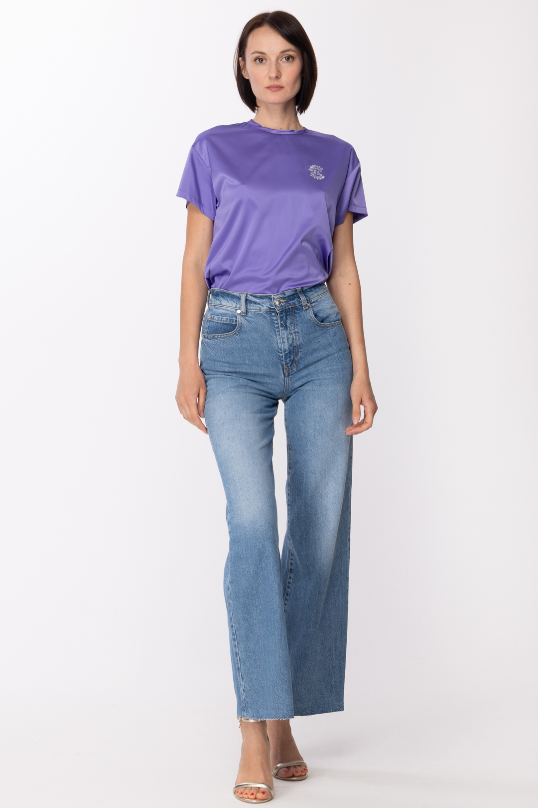 Preview: Gaelle Paris Satin blouse with embroidered logo Ametista