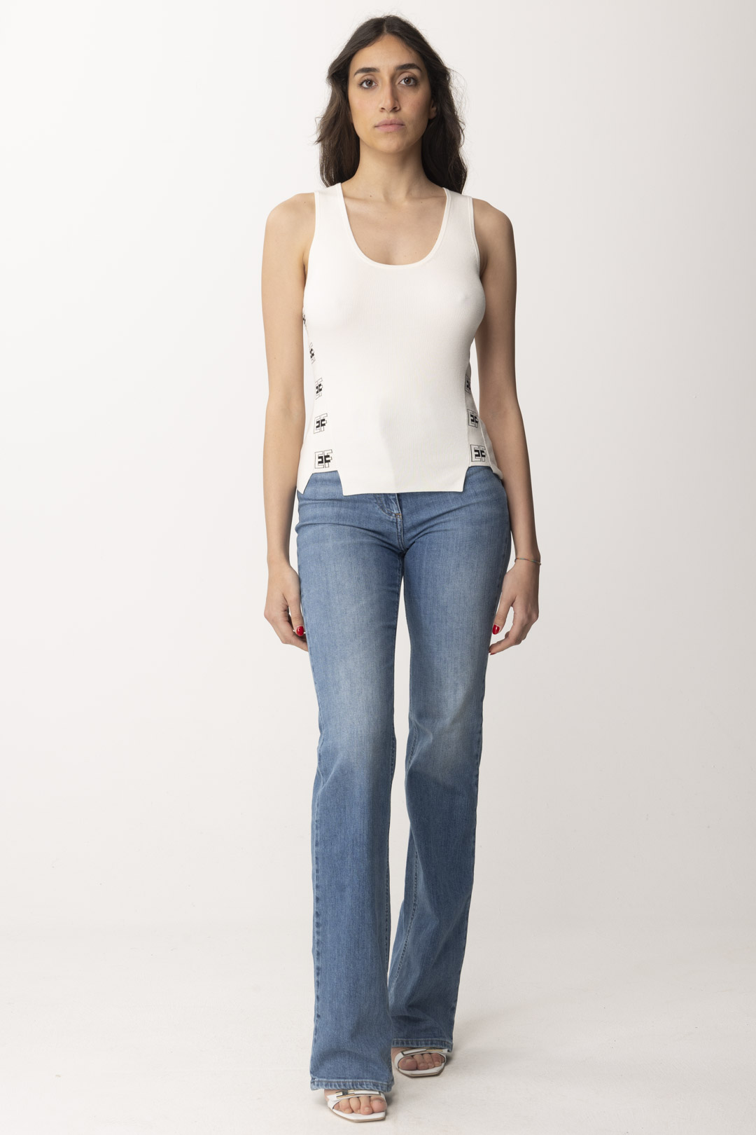 Preview: Elisabetta Franchi Knit top with branded bands Burro