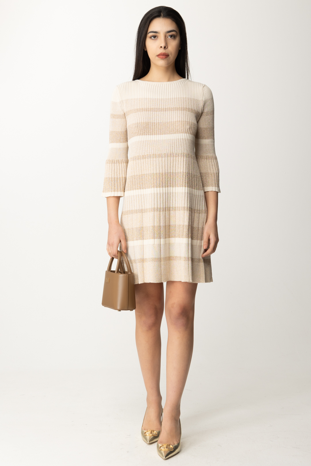 Preview: Twin-Set Striped knit mini dress NEVE LUREX DEGRADE