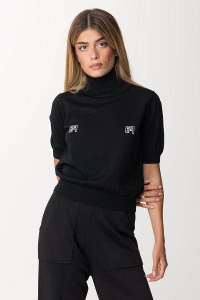 Elisabetta Franchi  Rollkragen-T-Shirt aus Wolle mit gesticktem Logo MK68B36E2 NERO/BURRO
