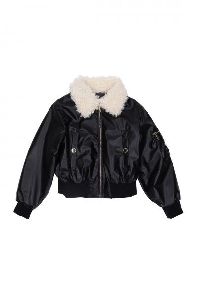 ELISABETTA FRANCHI BAMBINA  Faux leather bomber jacket with fur collar EFGB0950PE002N000 NERO