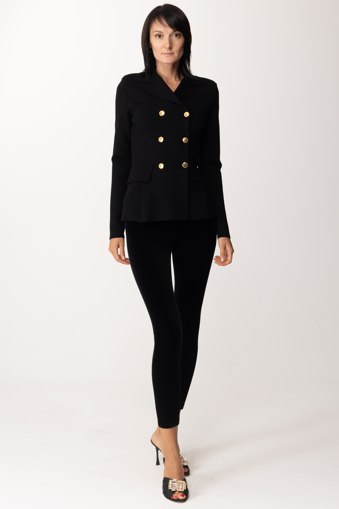 Preview: Elisabetta Franchi Knitted double-breasted jacket Nero