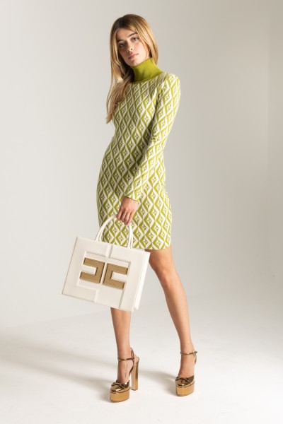 Elisabetta Franchi  Mini-robe en maille bicolore à imprimé losanges AM98B36E2 OLIVE OIL/BURRO