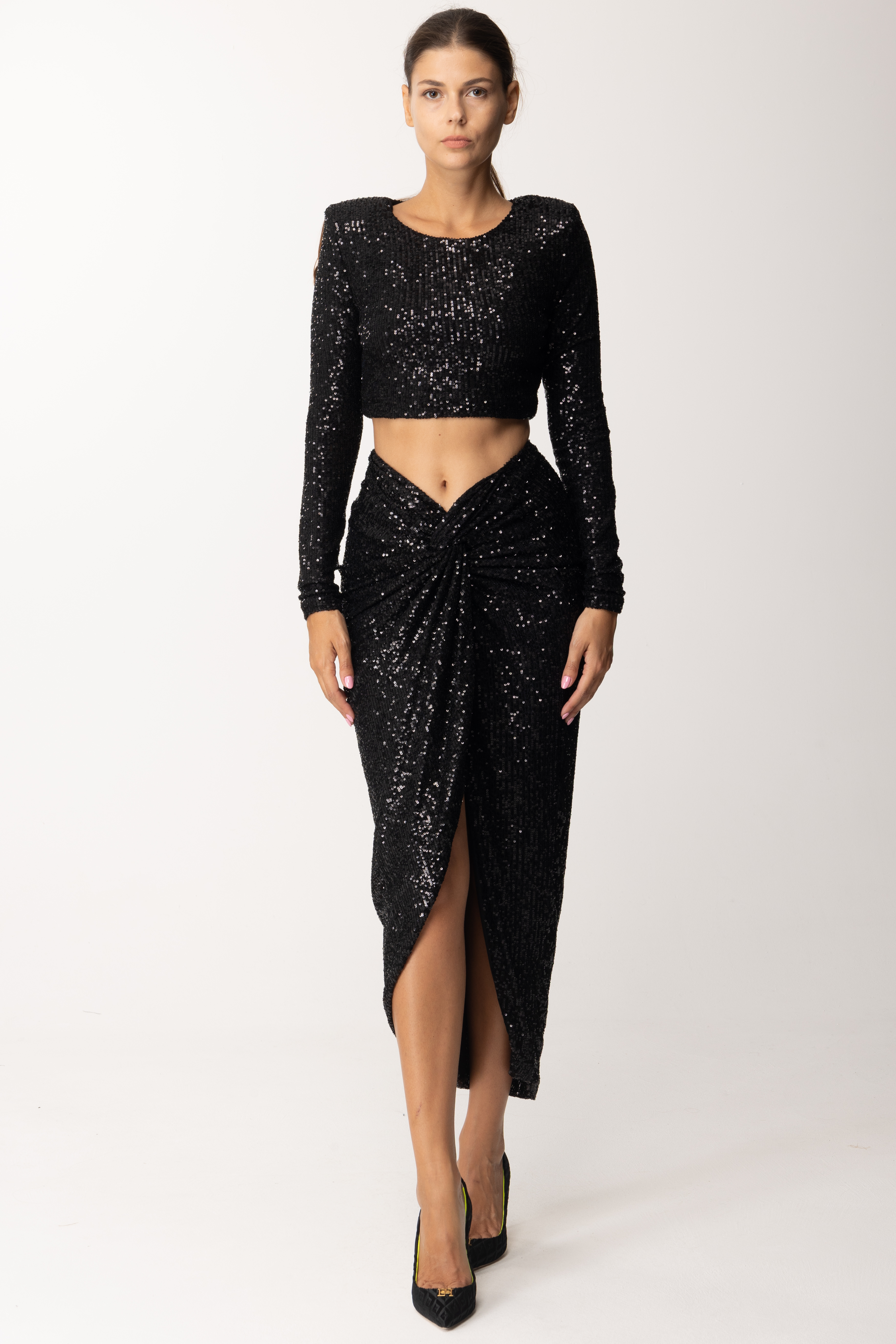 Preview: Dramèe Sequin-Embroidered Crop Top Nero
