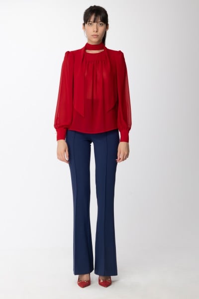 Elisabetta Franchi  Shirt with puff sleeves and bow CA03627E2 RED VELVET
