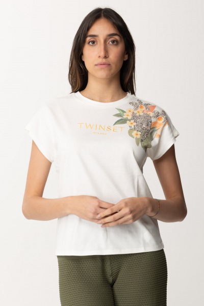 Twin-Set  T-shirt con stampa e ricamo logo 241TT2250 BIANCO OTTICO
