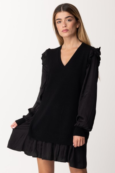 Twin-Set  Knitted dress with flounce and fabric sleeves 232TT3421 NERO