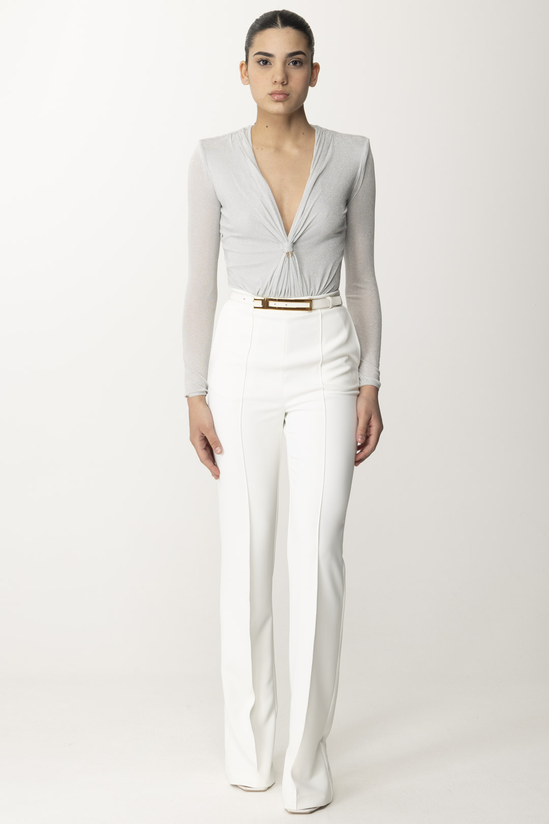 Preview: Elisabetta Franchi Crepe trousers with belt Avorio