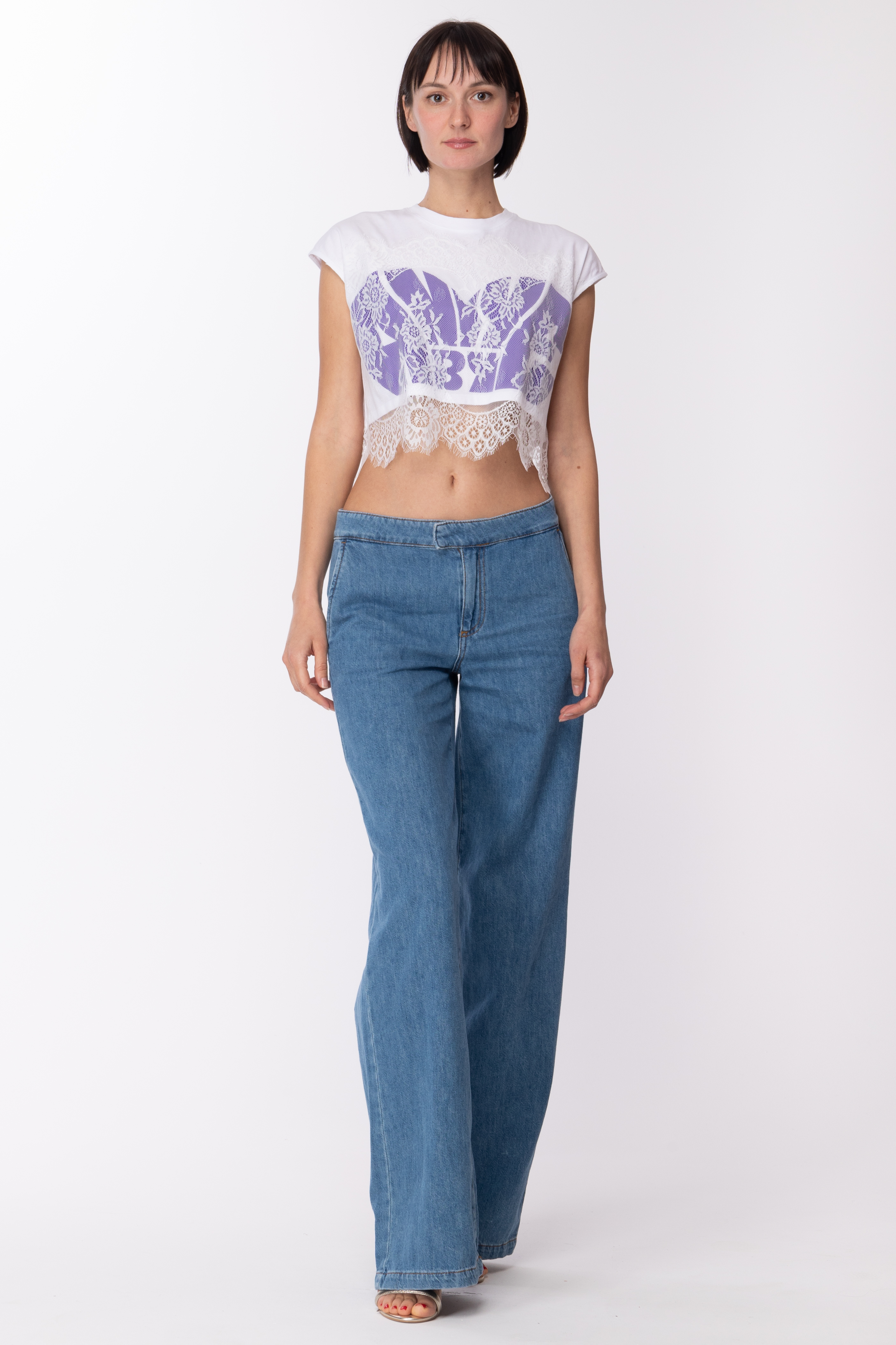Preview: Aniye By Nyta crop top with print and lace WHITE PURPLE