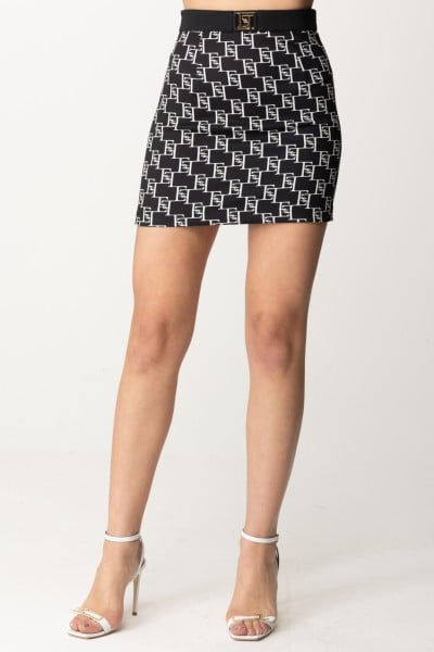 Elisabetta Franchi  Stretch mini skirt with logo print GOS0341E2 NERO/BURRO