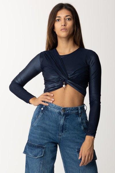 Elisabetta Franchi  Cropped sweater in laminated jersey MD01037E2 INCHIOSTRO
