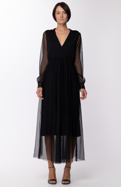 Motel  Long dress with tulle A724/4 Nero