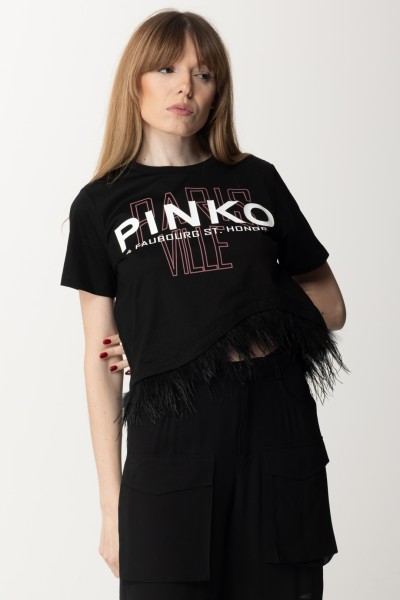 Pinko  Crop-Cities-T-Shirt mit Federn 1103130 A1LV Z99